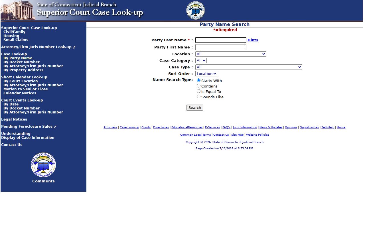 Middlesex County court records civil family party search fields