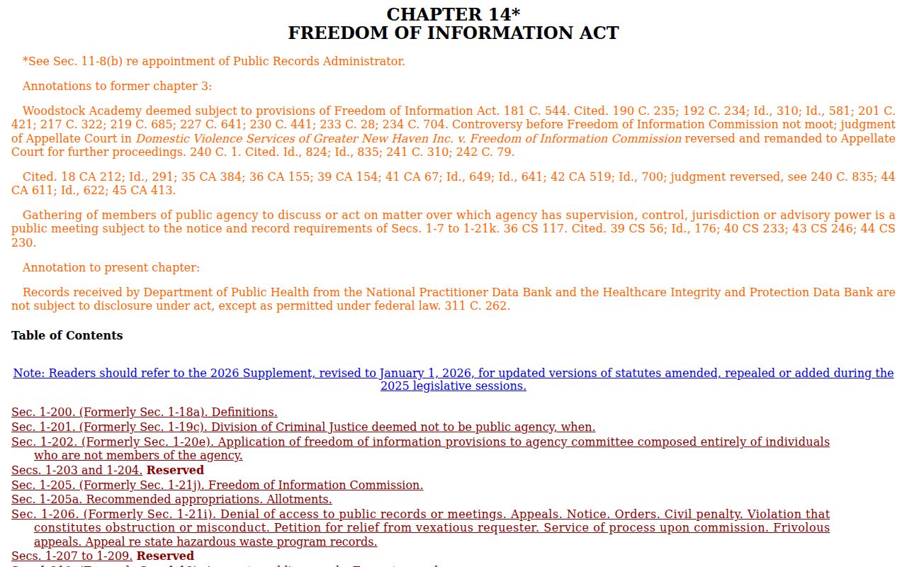 Middlesex County court records Connecticut FOI statutes