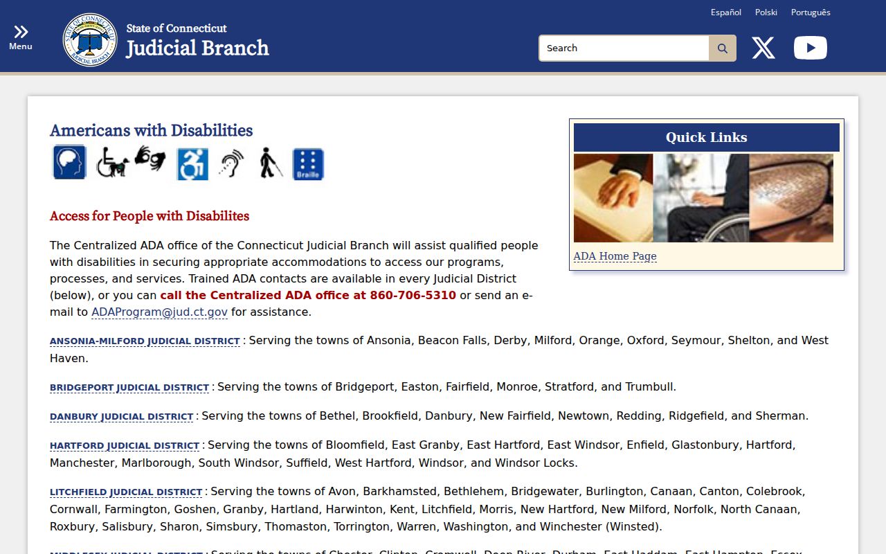 Middlesex County court records Judicial Branch ADA accommodation contacts