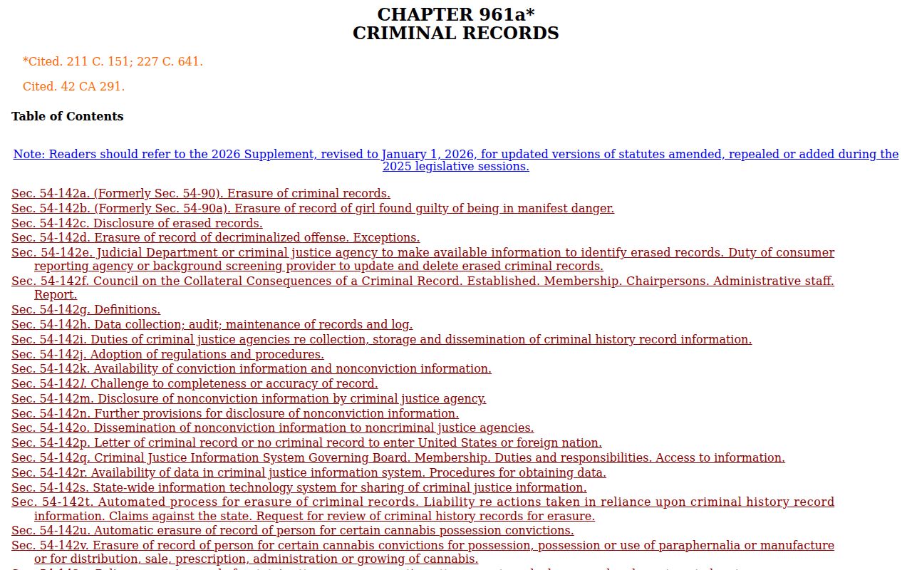 Middlesex County criminal court records Connecticut erasure statutes