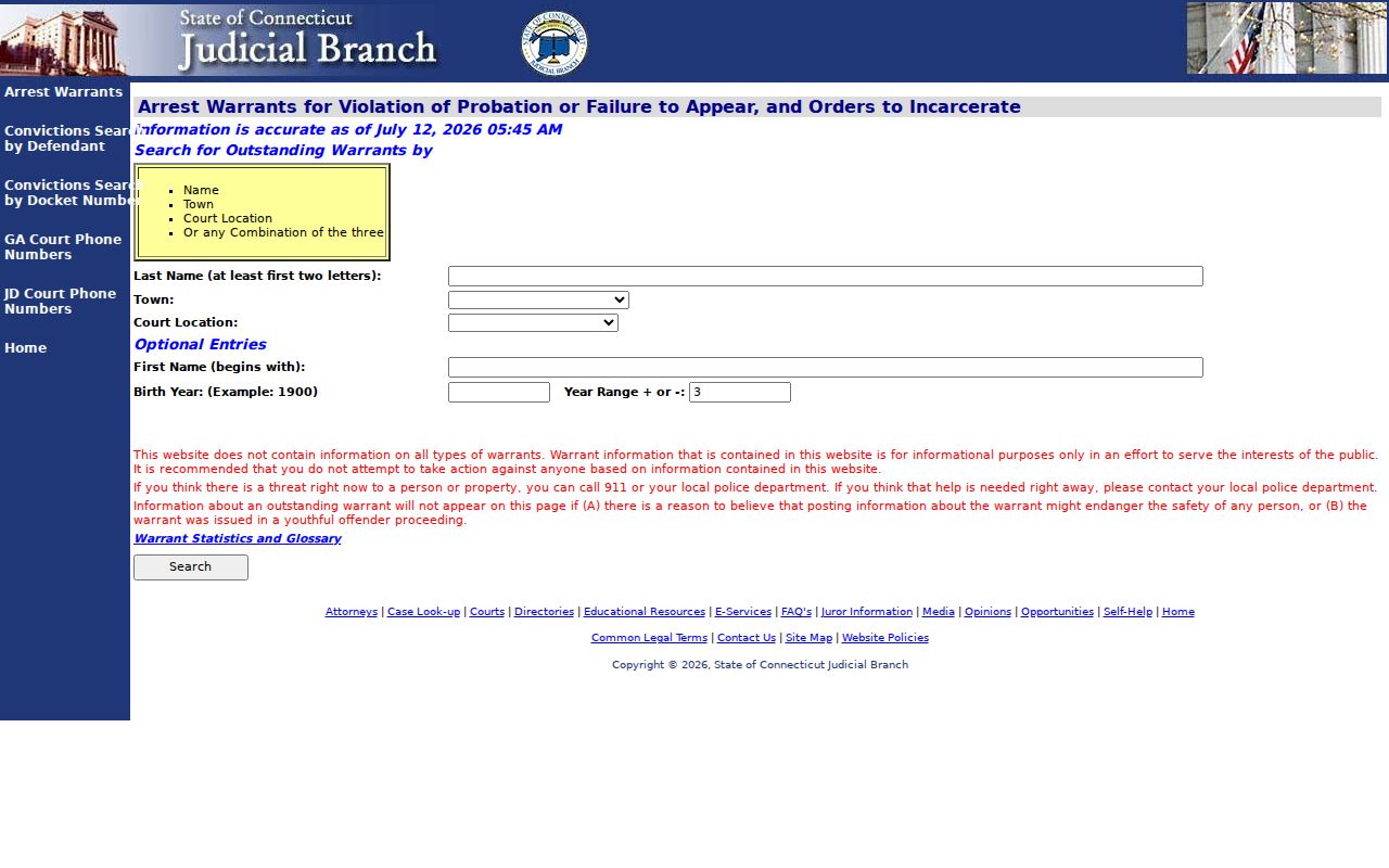 Middlesex County warrant records Judicial Branch search